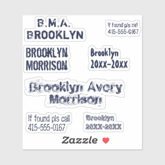 Navy Blue 7 Benutzerdefinierte Texte Name Cool Dec Aufkleber (Blatt)