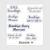 Navy Blue 7 Benutzerdefinierte Texte Name Script D Aufkleber (Blatt)