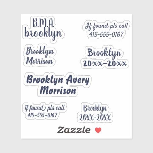 Navy Blue 7 Benutzerdefinierte Texte Name Script D Aufkleber (Blatt)