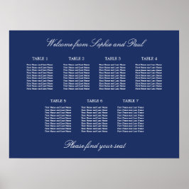 Navy Blue 7 Table Wedding Chart Poster