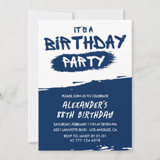 Navy Blue 88. Geburtstag Einladungen Männer Graffi (Vorderseite)