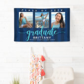 Navy Blue Abschluss 3 Foto Modernes Glitzer Skript Banner (Insitu)