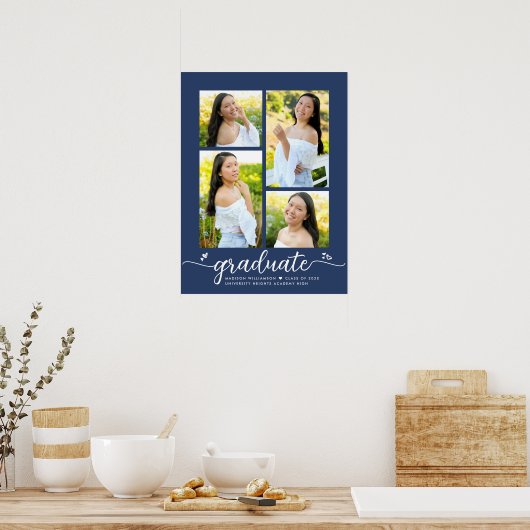 Navy Blue Abschluss 4 Foto Script Hearly Girly Poster (Küche)