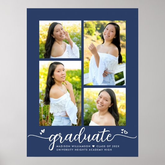 Navy Blue Abschluss 4 Foto Script Hearly Girly Poster (Vorne)