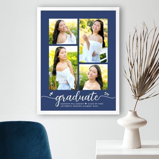 Navy Blue Abschluss 4 Foto Script Hearly Girly Poster