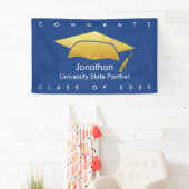Navy Blue Abschluss Bold Gold Cap Modern Einfach Banner (Insitu)