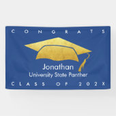Navy Blue Abschluss Bold Gold Cap Modern Einfach Banner (Horizontal)