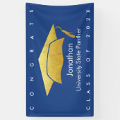 Navy Blue Abschluss Bold Gold Cap Modern Einfach Banner (Vertikal)
