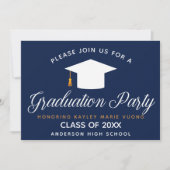 Navy Blue Abschluss Class of 2023 Custom Party Einladung (Vorderseite)
