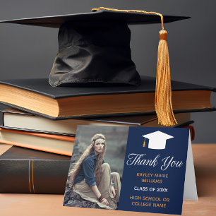 Navy Blue Abschluss Foto 2025 Classic Graduate Dankeskarte