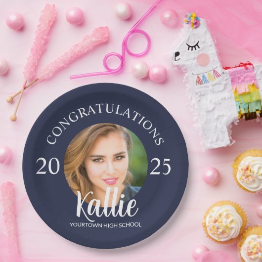 Navy Blue Abschluss Foto Gratulationen Pappteller (Party)
