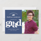 Navy Blue Abschluss Foto Moderne fette Typografie Ankündigung (Vorderseite)