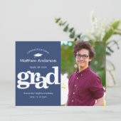 Navy Blue Abschluss Foto Moderne fette Typografie Ankündigung (Stehend Vorderseite)