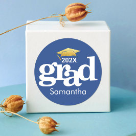 Navy Blue Abschluss Gold Bold Modern Typografy Runder Aufkleber