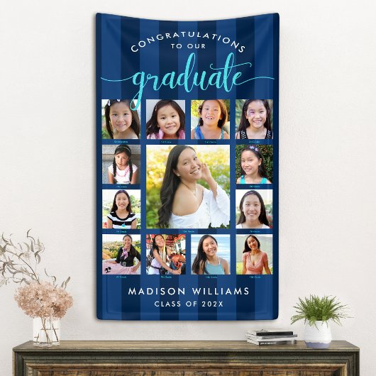 Navy Blue Abschluss K-12 Foto Collage Script Banner