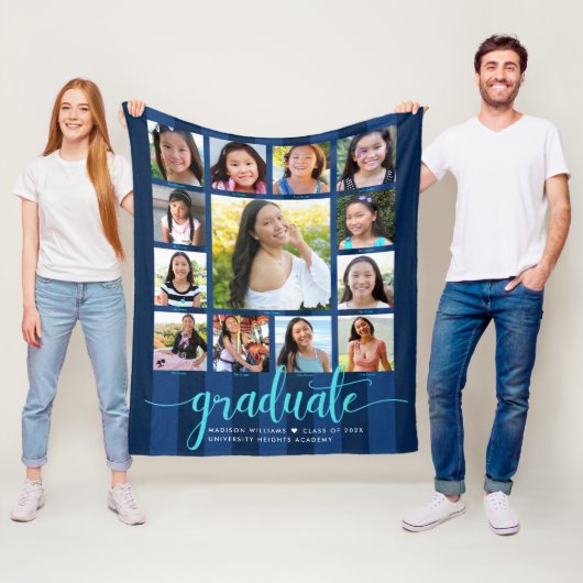 Navy Blue Abschluss K-12 Foto Collage Script Fleecedecke (Beispiel)