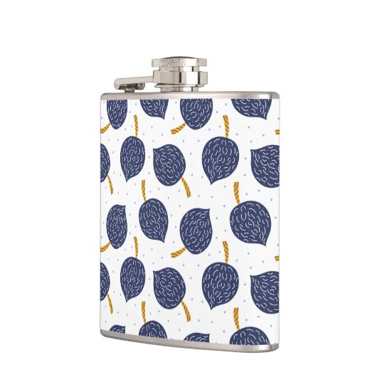 Navy Blue Abstrakt Flying Bomb Fruchtmuster Flachmann (Links)