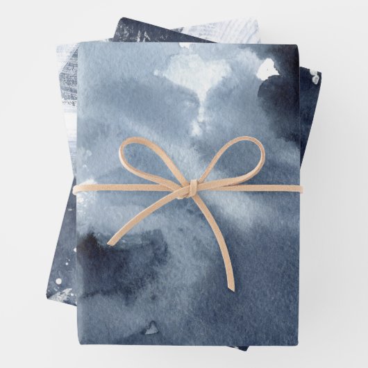 Navy Blue Abstrakt Painterly Geschenkpapier Set (Beispiel)