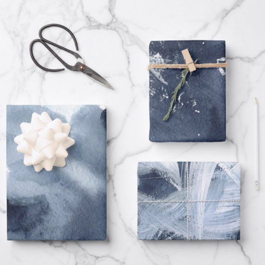 Navy Blue Abstrakt Painterly Geschenkpapier Set (Vorderseite)