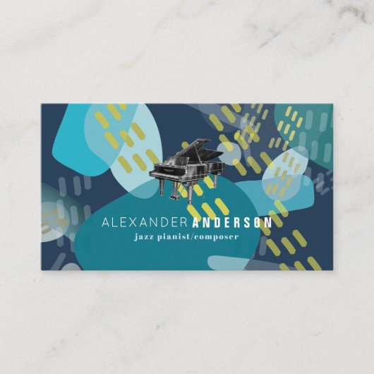 Navy Blue Abstrakt Pattern Pianist Business Card Visitenkarte (Vorderseite)
