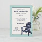 Navy Blue Adirondack Chair Custom Retirement Party Einladung (Stehend Vorderseite)