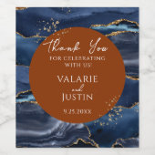 Navy Blue Agate Burnt Orange Danke Weinetikett (Einzelnes Label)
