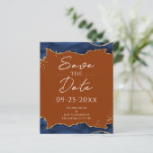 Navy Blue Agate Burnt Orange Save the Date (Stehend Vorderseite)