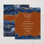 Navy Blue Agate Burnt Orange Wedding Einladung (Vorne/Hinten)