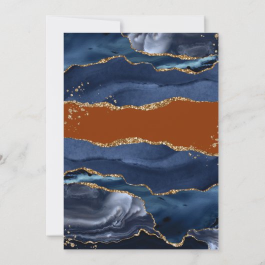 Navy Blue Agate Burnt Orange Wedding Einladung (Rückseite)