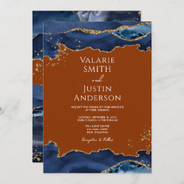 Navy Blue Agate Burnt Orange Wedding Einladung