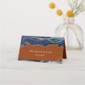 Navy Blue Agate Burnt Orange Wedding Platzkarte (Vorderseite)