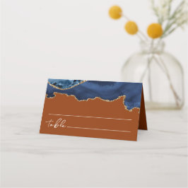 Navy Blue Agate Burnt Orange Wedding Platzkarte