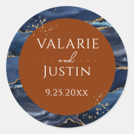 Navy Blue Agate Burnt Orange Wedding Sticker