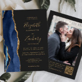 Navy Blue Agate Dark Foto QR Code Hochzeit Einladung