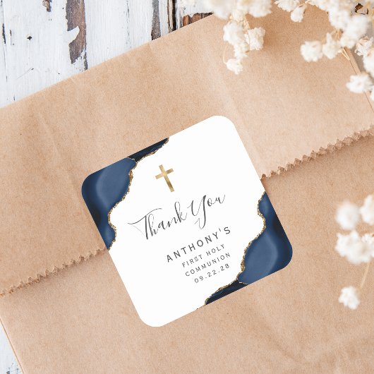 Navy Blue Agate First Heilige Kommune Vielen Dank Quadratischer Aufkleber