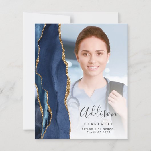 Navy Blue Agate Foto 2025 Abschluss Ankündigung (Vorderseite)