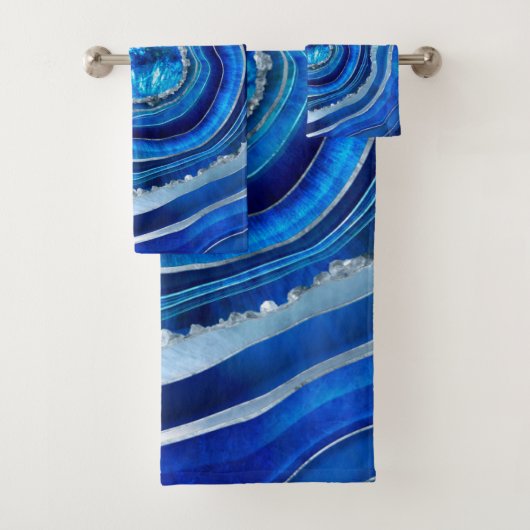 Navy Blue Agate Geode Digitale Kunst Badhandtuch Set (Insitu)
