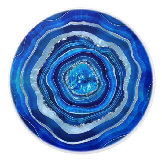 Navy Blue Agate Geode Digitale Kunst Keramikknauf (Vorderseite)