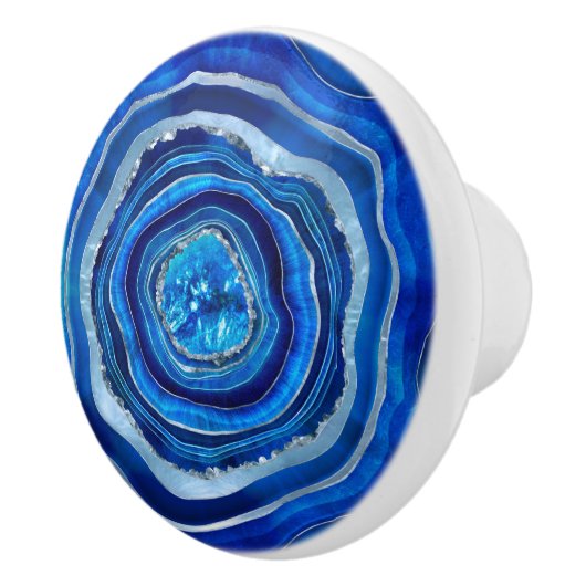 Navy Blue Agate Geode Digitale Kunst Keramikknauf (Rechts)