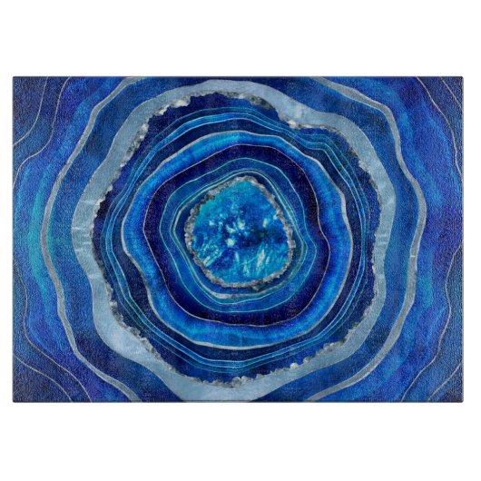Navy Blue Agate Geode Digitale Kunst Schneidebrett (Vorderseite)