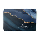 Navy Blue Agate Geode Gold Monogram Badematte (Vorderseite)