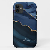 Navy Blue Agate Geode Gold Monogram Case-Mate iPhone Hülle (Rückseite)