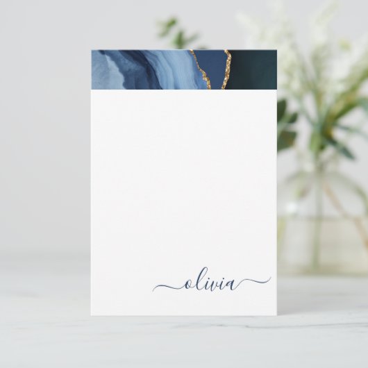 Navy Blue Agate Geode Gold Monogram Dankeskarte (Stehend Vorderseite)