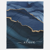 Navy Blue Agate Geode Gold Monogram Fleecedecke (Vorderseite)
