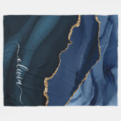 Navy Blue Agate Geode Gold Monogram Fleecedecke (Vorderseite (Horizontal))