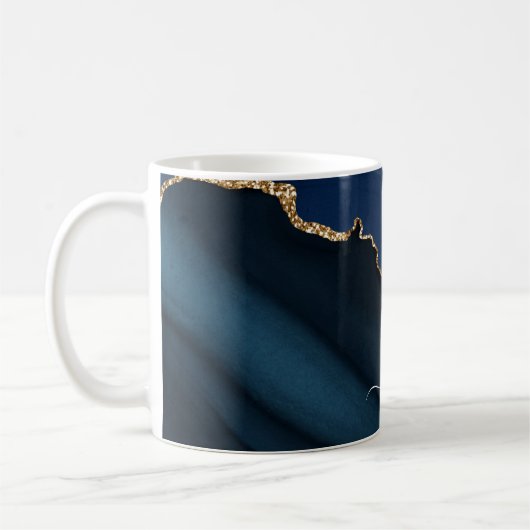 Navy Blue Agate Geode Gold Monogram Kaffeetasse (Links)