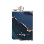 Navy Blue Agate Geode Gold Monogram Modern Flachmann (Links)