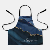 Navy Blue Agate Geode Gold Monogram Schürze (Vorderseite)