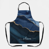 Navy Blue Agate Geode Gold Monogram Schürze (Vorderseite)