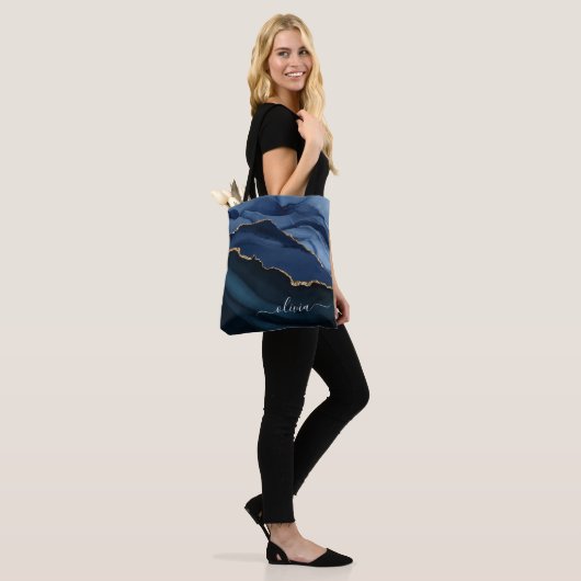 Navy Blue Agate Geode Gold Monogram Tasche (Am Model)